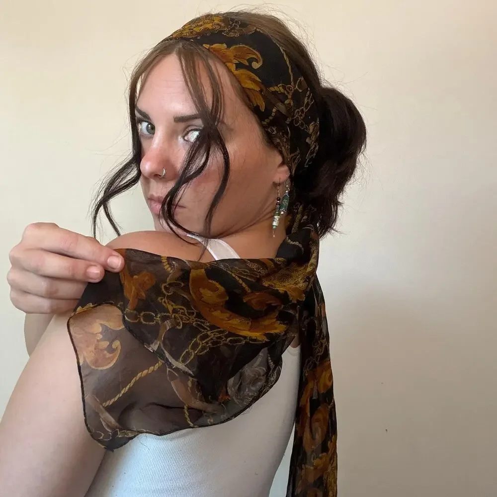 Vintage Brown & Gold Baroque Head Scarf